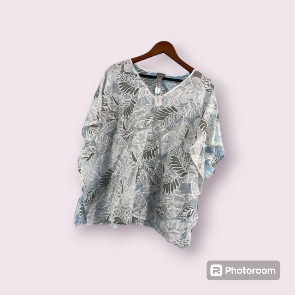 Chico leafly lace Paula v poncho Vetiver sheer coverup blouse nwt